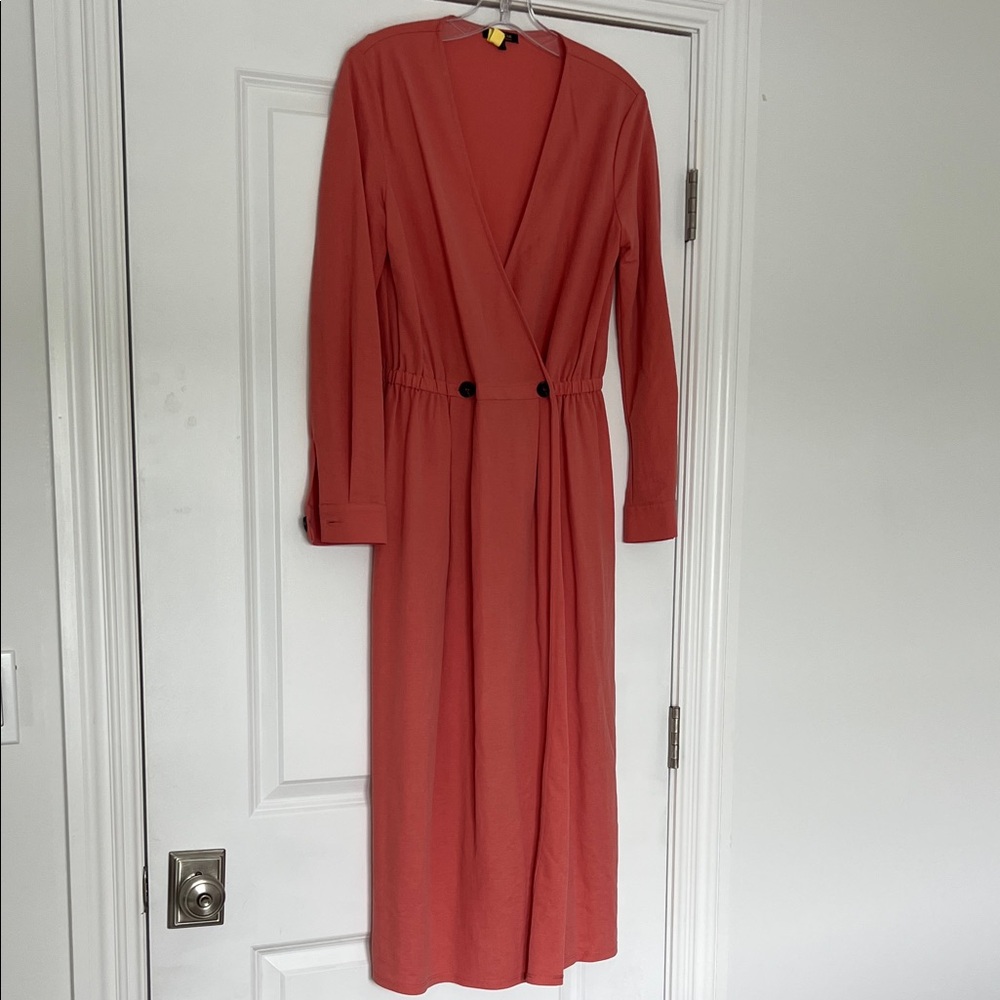 MASSIMO DUTTI PEACH MIDI DRESS LONG SLEEVES